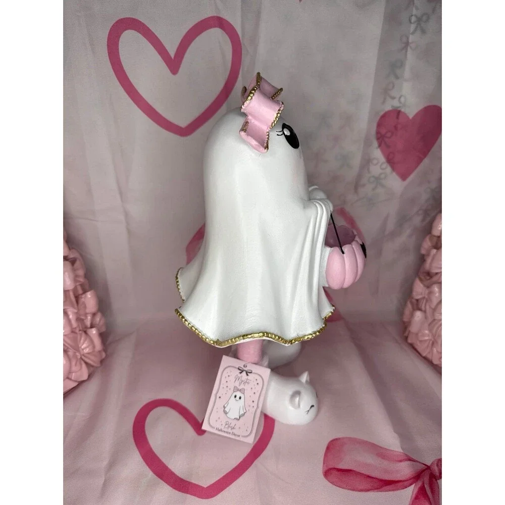 Coquette Ghost Pink Pumpkin Figurine Halloween Decor Spooky Cute Shelf Sitter
